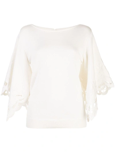 Oscar De La Renta Floral Cut-out Blouse In White