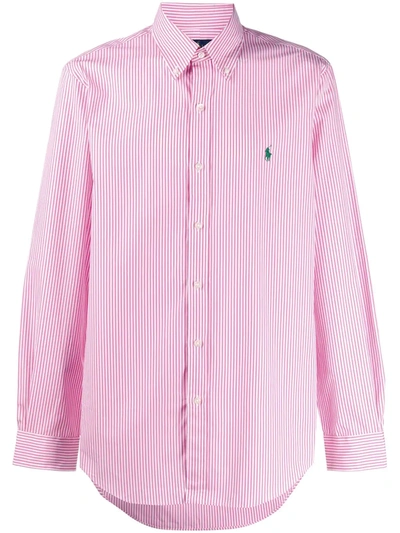 Polo Ralph Lauren Button-down Collar Pinstriped Shirt In Pink