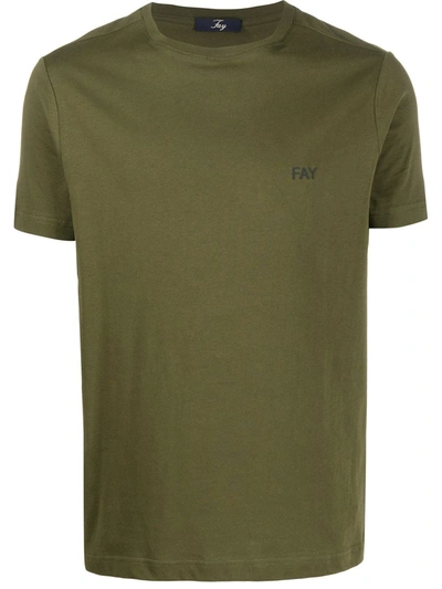 Fay Plain Crew Neck T-shirt In Green