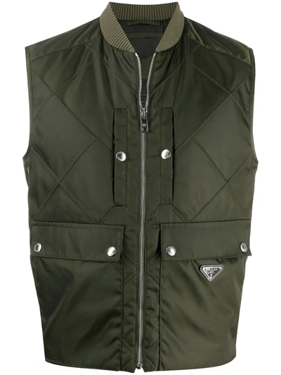 Prada Padded Nylon Gilet Jacket In Green