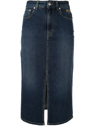 Msgm Mid-length Denim Skirt In Blue