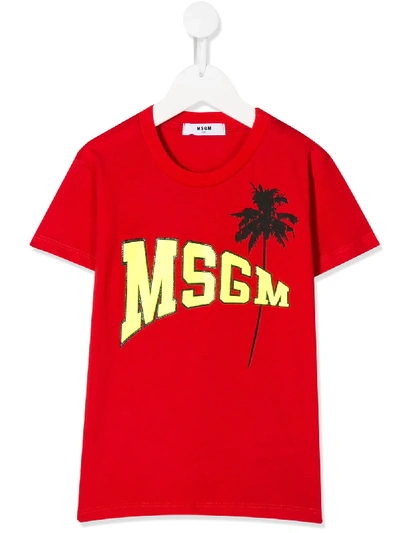 Msgm Teen Logo Print T-shirt In Red
