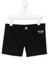 Msgm Teen Embroidered Logo Denim Shorts In Black