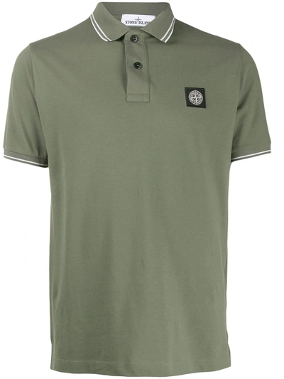 Stone Island Logo Patch Short-sleeved Polo Shirt In Green