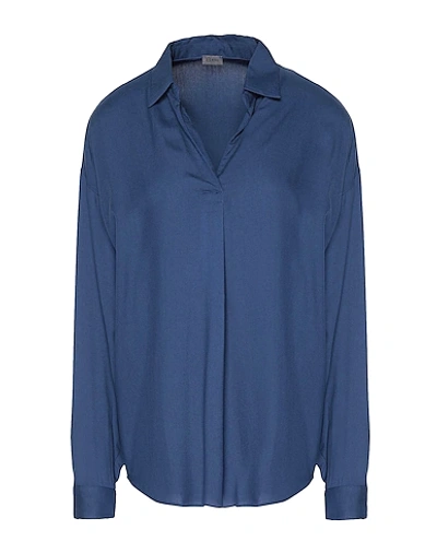 8 By Yoox Solid Color Shirts & Blouses In Slate Blue