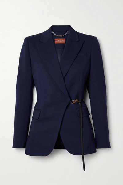 Altuzarra Leather Waist Detail Wool Jacket In Midnight Blue
