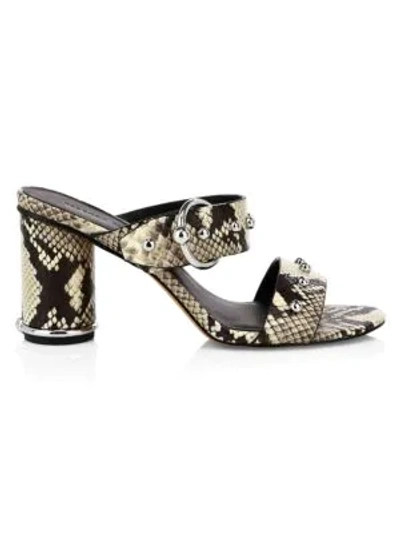 Rebecca Minkoff Amalthea Too Studded Snakeskin-embossed Leather Mules In Butter