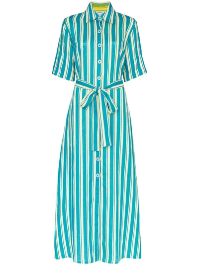 Evi Grintela Sunflower Belted Striped Cotton-poplin Maxi Dress In Blue