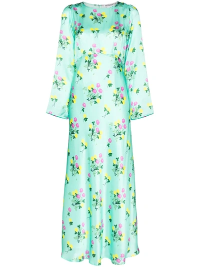 Bernadette Jane Floral-print Silk-satin Maxi Dress In Turquoise