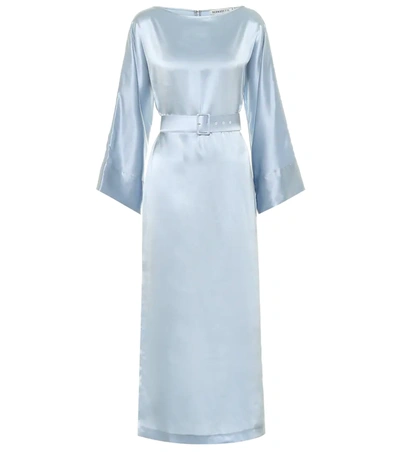 Bernadette Jackie Belted Silk-satin Midi Dress In Blue