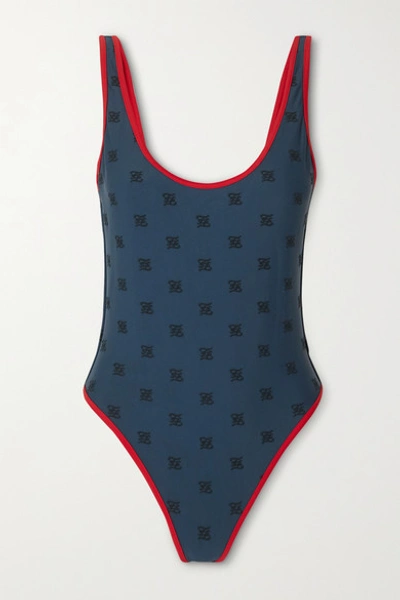 Fendi Karligraphy Embroidered Swimsuit In Navy