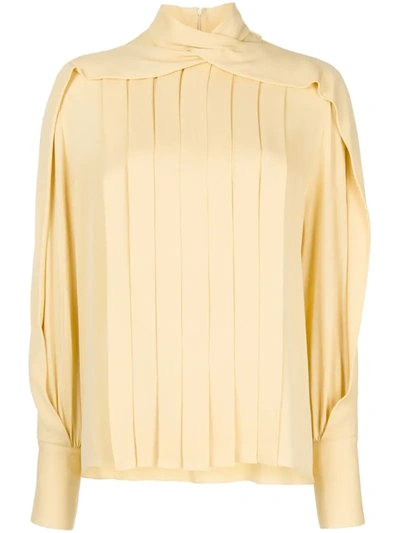 The Row Gilia Pleated Silk Crepe De Chine Blouse In Yellow