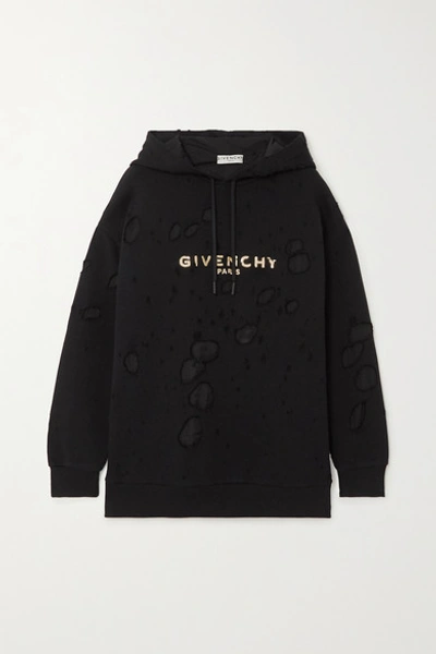 Distressed Cotton Jersey Hoodie in Grey - Givenchy