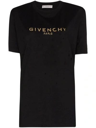 Givenchy Perforated Logo-print Cotton T-shirt In Black