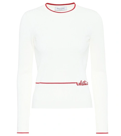 Valentino Embroidered Ribbed-knit Jumper In Ivory