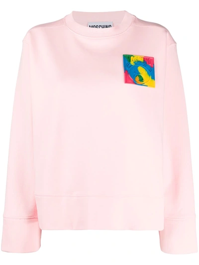 Moschino Appliquéd Cotton-jersey Sweatshirt In Pink