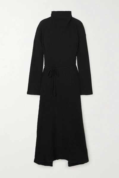 Baserange Net Sustain Wayn Wrap-effect Ribbed Organic Cotton-fleece Dress In Black