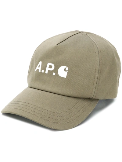 Apc + Carhartt Wip Logo-print Cotton-blend Twill Baseball Cap In Green