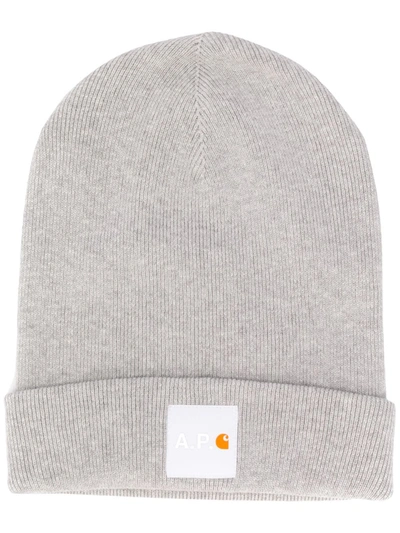 Apc Carhartt Wip Watchtower Logo-appliquéd Ribbed Cotton And Cashmere-blend Beanie In Grey