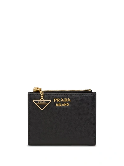 Prada Logo-plaque Top-zip Wallet In Black