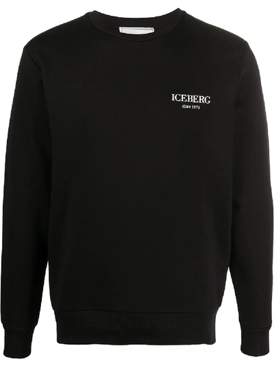 Iceberg Logo-print Crew Neck Sweatshirt In Black