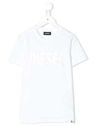 Diesel Kids' White T-shirt With White Frontal Logo