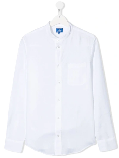 Fay Teen Mandarin Collar Linen Shirt In White