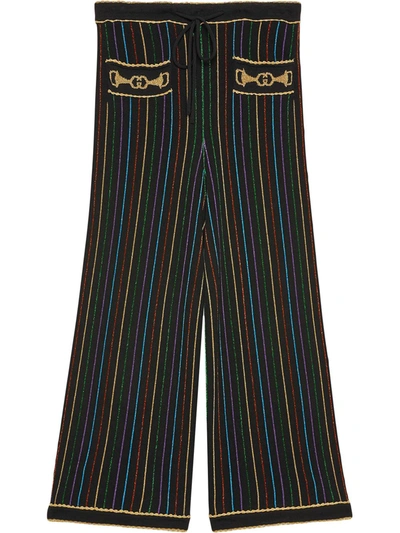 Gucci Lamé Striped Wool Culotte Trousers In Black