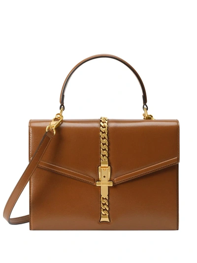 Gucci Sylvie 1969 Small Top Handle Bag In Brown Leather