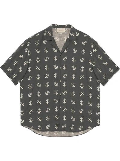 Gucci Anchor Print Oversize Bowling Shirt In Blue