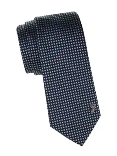 Versace Gingham Silk Tie In Navy