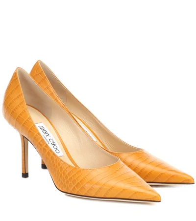 Jimmy Choo 100mm Love Croc Embossed Leather Pumps In Yellow