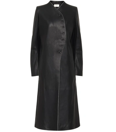 The Row Marion Leather Coat In Black