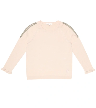 Chloé Kids' Open-shoulder Cotton Sweater In Pink