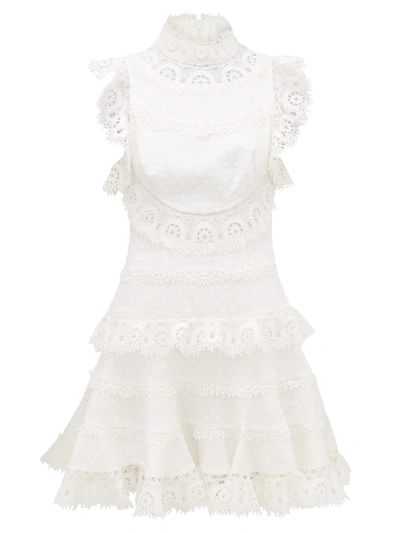 Zimmermann Peggy High-neck Linen-blend Lace Dress In Ivory