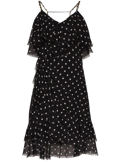 Balmain Ruffled Polka-dot Silk-georgette Mini Dress In Black
