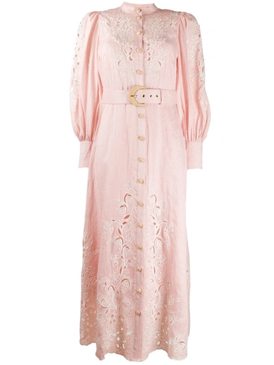 Zimmermann Freja Broderie Anglaise-linen Shirt Dress In Pink