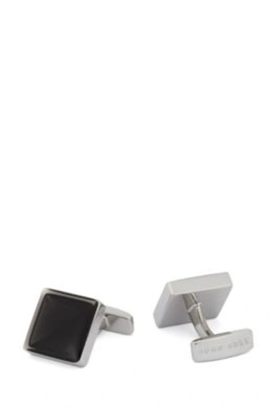 Hugo Boss Square Cufflinks With Concave Enamel Core In Black