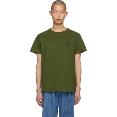 Loewe Army Green Logo-embroidered Cotton T-shirt In Khaki