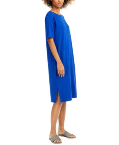 Eileen Fisher Lyocell Jersey Short-sleeve Dress W/ Side Slit In Royal