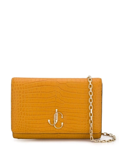 Jimmy Choo Leather Croc-embossed Varenne Clutch Bag In Yellow
