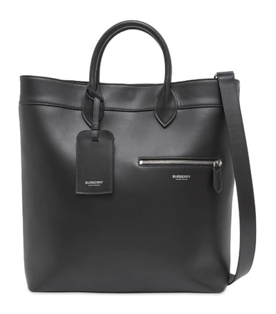 Burberry Logo Leather Tote In Black