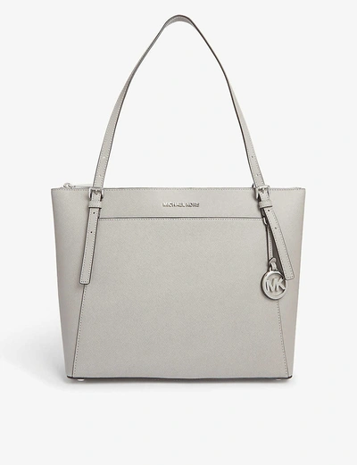 Michael Michael Kors Voyager Large Leather Tote Bag In Pearl Gray/silver