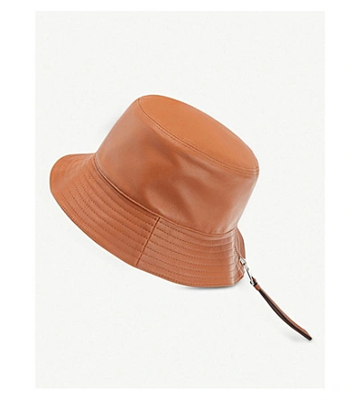 Loewe Appliquéd Leather Bucket Hat In Brown