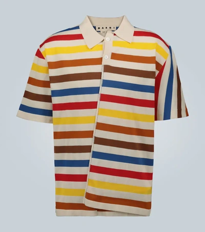 Marni Asymmetric Striped Cotton-blend Polo Shirt In Multi-colour