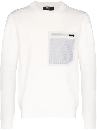 Fendi Reflective Logo Pocket Jumper In White