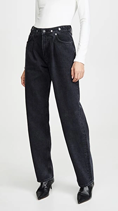Agolde Riley Straight Cropped Mid-rise Jeans In Black