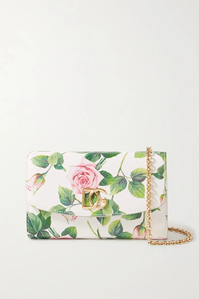 Dolce & Gabbana Mini Floral-print Textured-leather Shoulder Bag In Multicolor