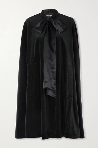 Dolce & Gabbana Pussy-bow Satin-trimmed Cotton And Silk-blend Velvet Cape In Black