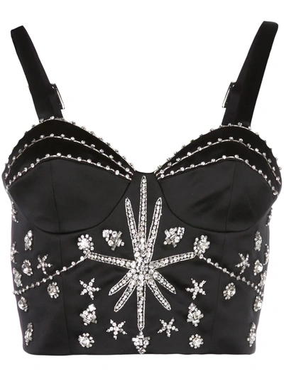 Fleur Du Mal Crystal-embellished Duchesse-satin Bustier Top In Black